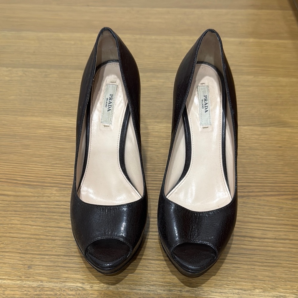 Prada Brown Peep Toe Heels